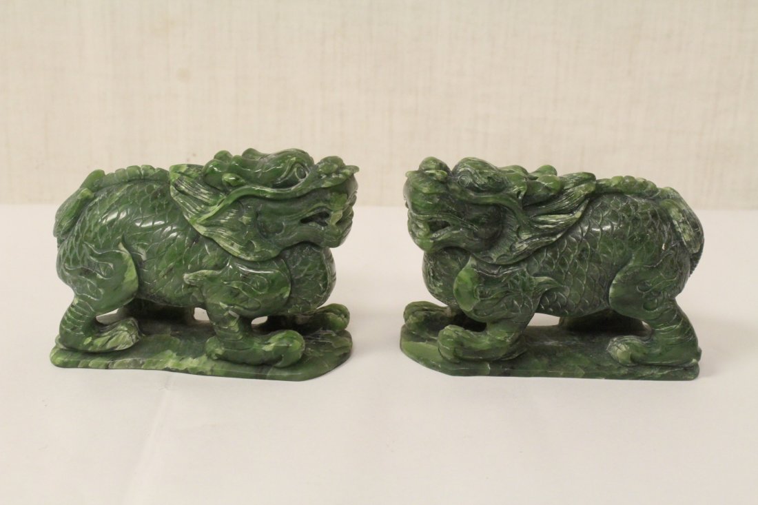 Pair Chinese jade like stone carved fulion (1 of 10)
