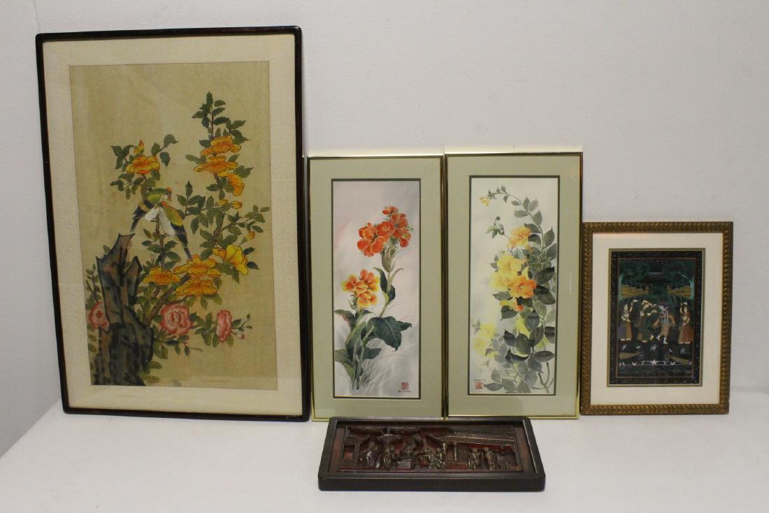 4 watercolor & an antique Chinese lacquer panel (1 of 10)