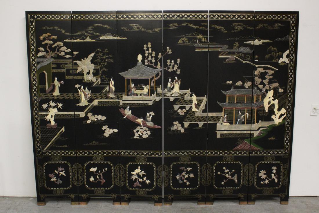 Chinese 6-panel coromandel screen w/ stone overlay (1 of 13)