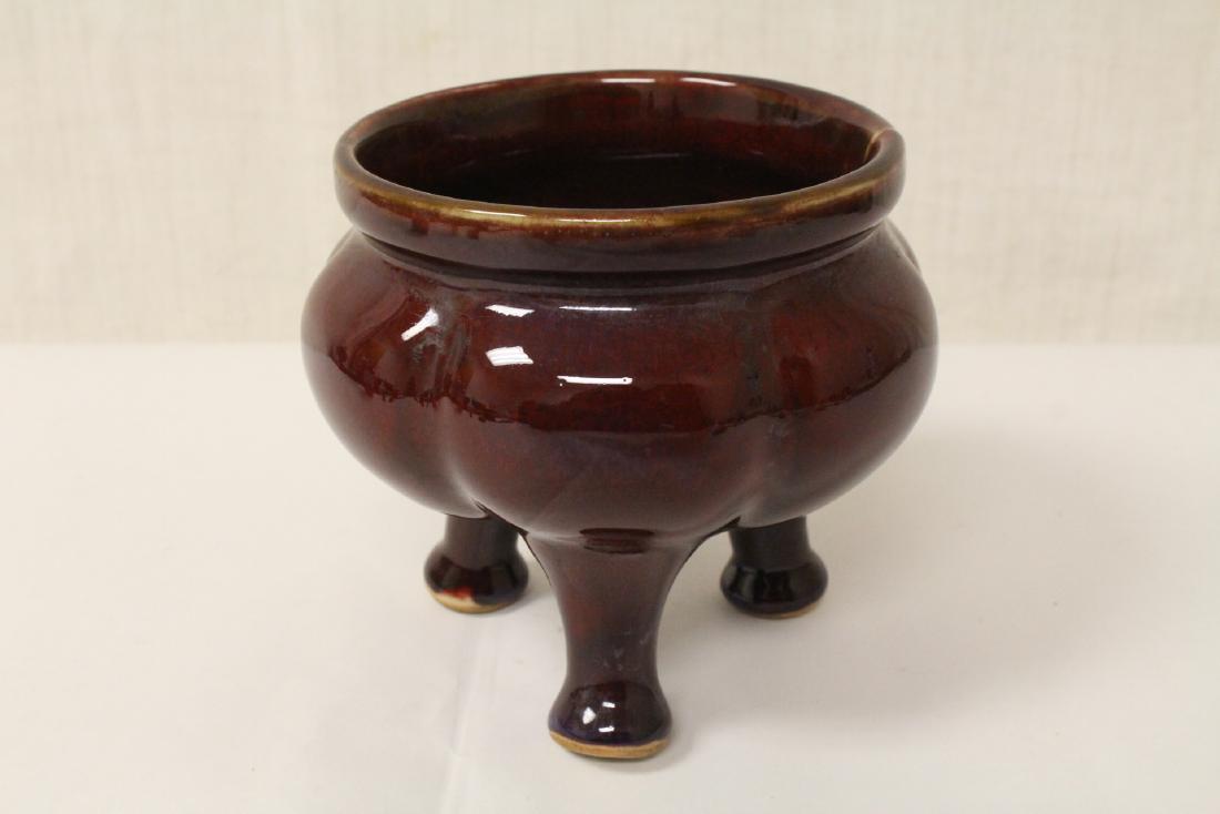 Chinese red glaze porcelain tripod censer (1 of 9)