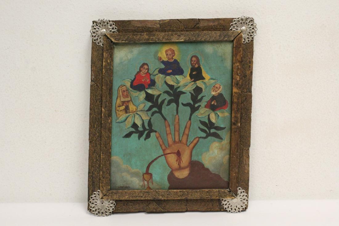 A framed Mexican oil on tin retablo painting (1 of 10)