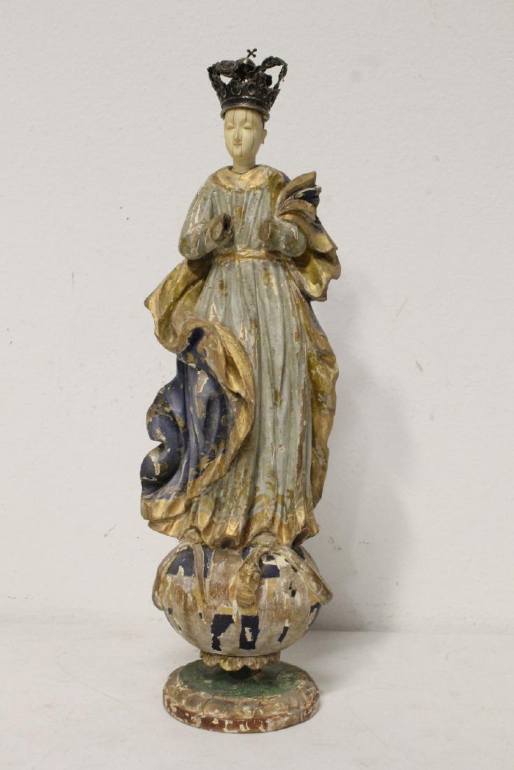 18th c. Spanish colonial wood Santos w/ silver crown (1 of 10)
