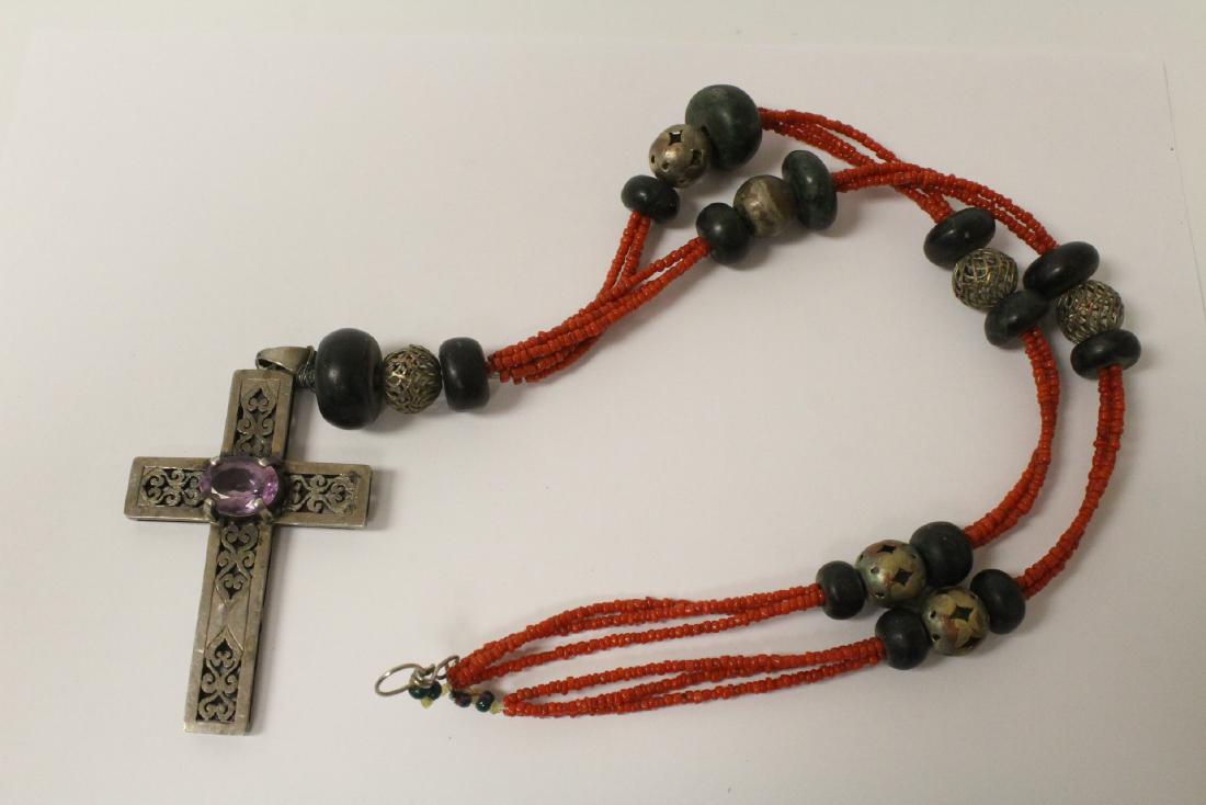 Sterling silver cross with amethyst w/ bead necklace (1 of 11)