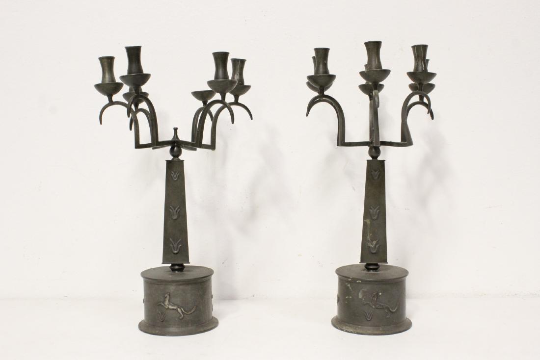 Pair 18th/19th c. gothic design pewter candelabra (1 of 10)