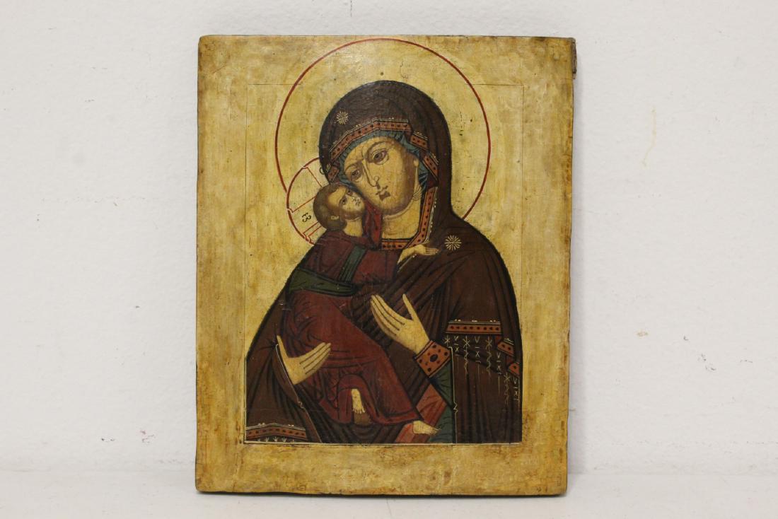A fine Russian antique hand painted icon: A fine Russian antique hand painted icon, 10.65"x8.7"x1"