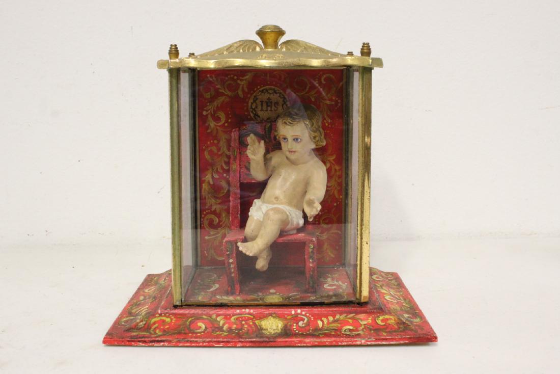 A 19th c. Spanish colonial Santos in painted wood case (1 of 10)