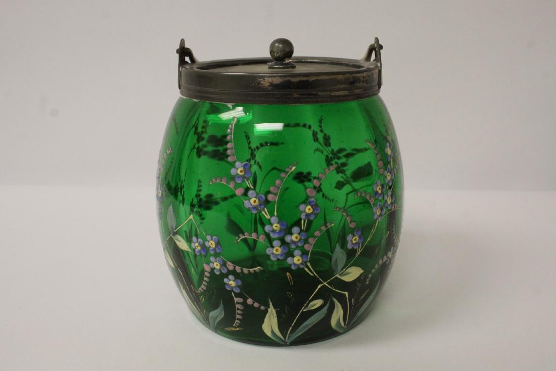 Victorian emerald glass cookie jar (1 of 11)