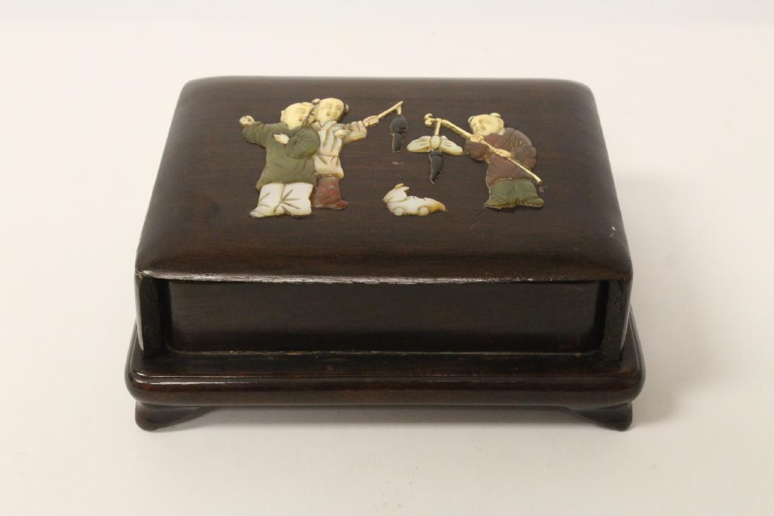 Vintage Chinese rosewood box with stone overlay (1 of 11)