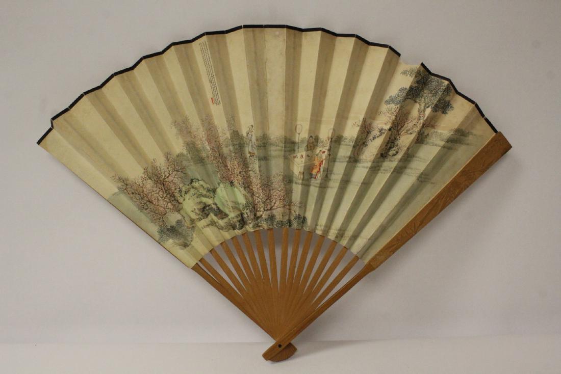 Chinese w/c fan painting with calligraphy by Xu (1 of 11)
