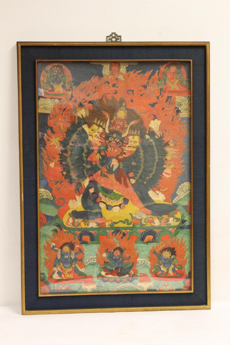 Chinese framed hand painted Thangka on silk panel (1 of 9)