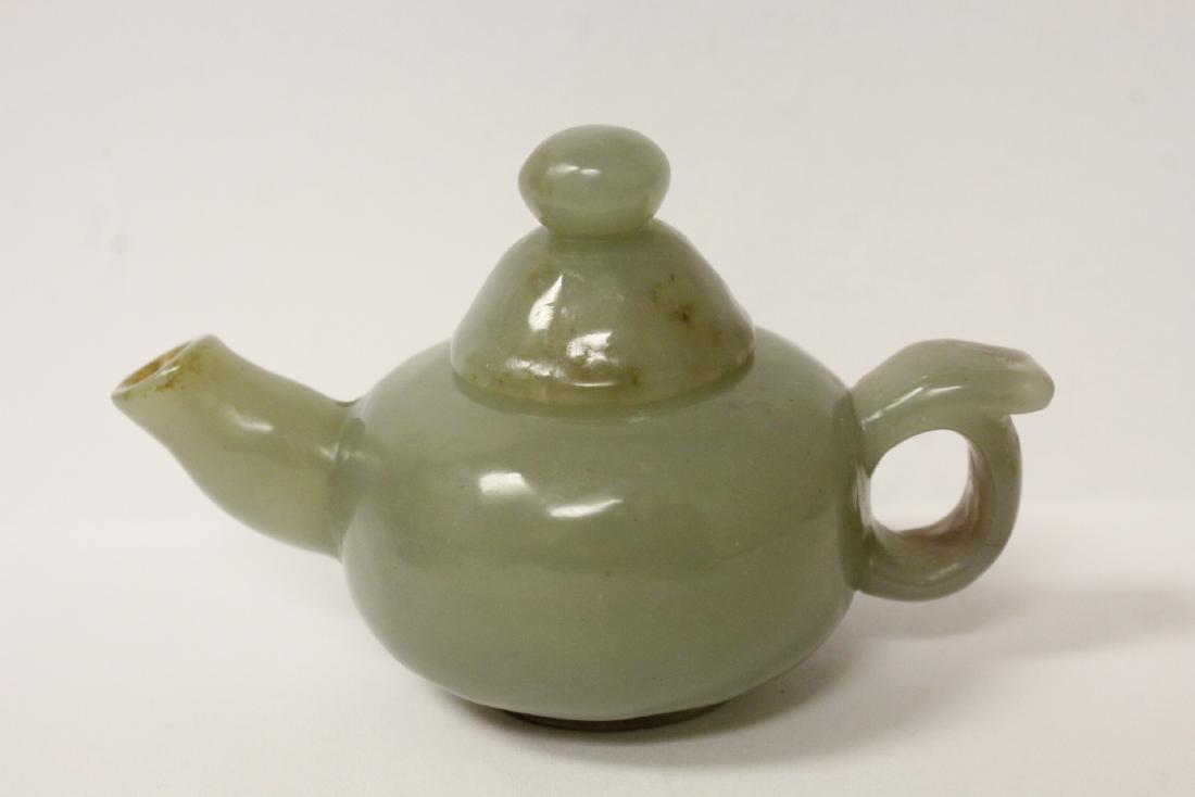 Chinese celadon jade carved small teapot (1 of 10)