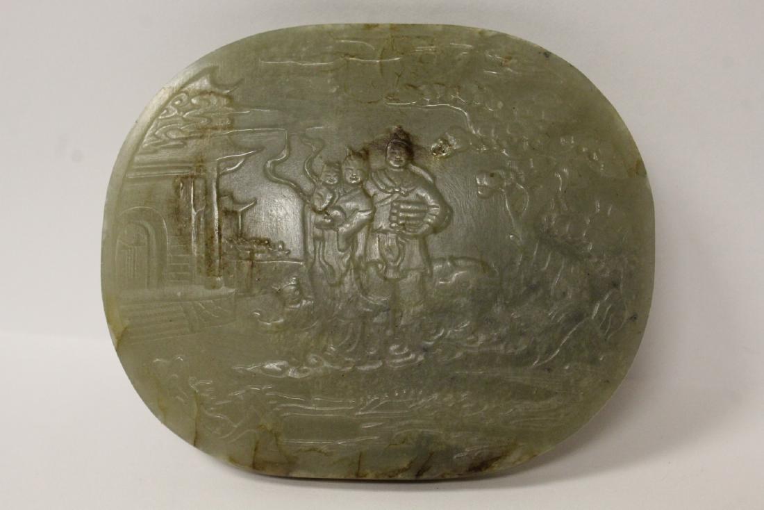 Chinese celadon jade carved plaque (1 of 10)