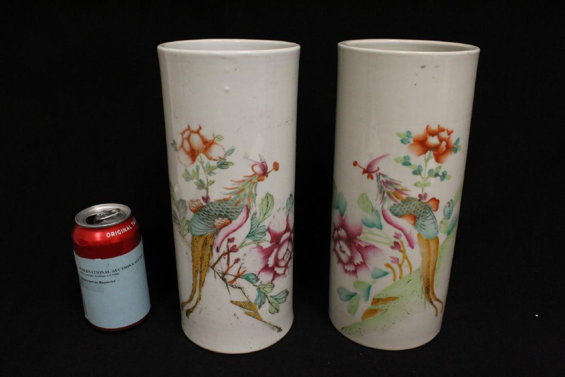 Pair Chinese antique wucai porcelain hat vases (1 of 12)