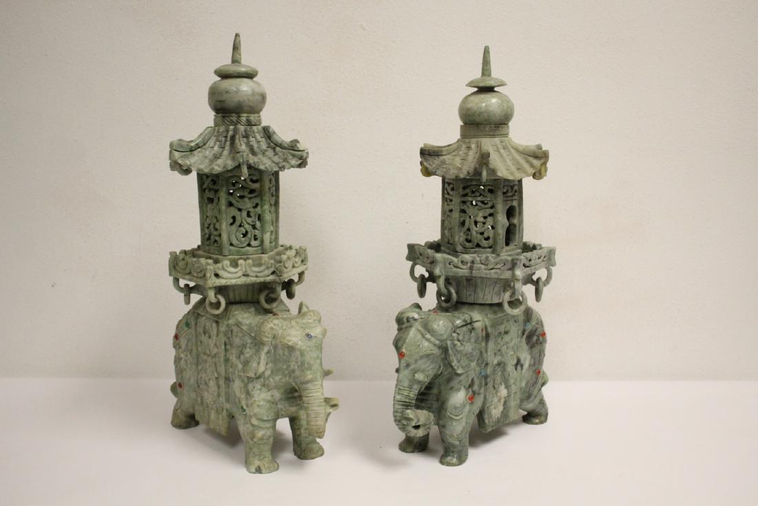 Pair Chinese large Henan jade carved censer (1 of 15)