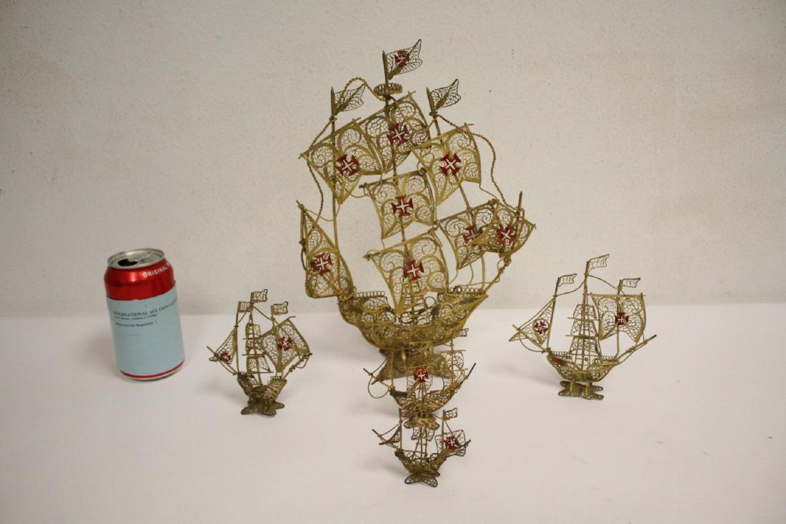 5 gilt filigree ship: 5 gilt filigree ship, 3.1"H - 12.7"H