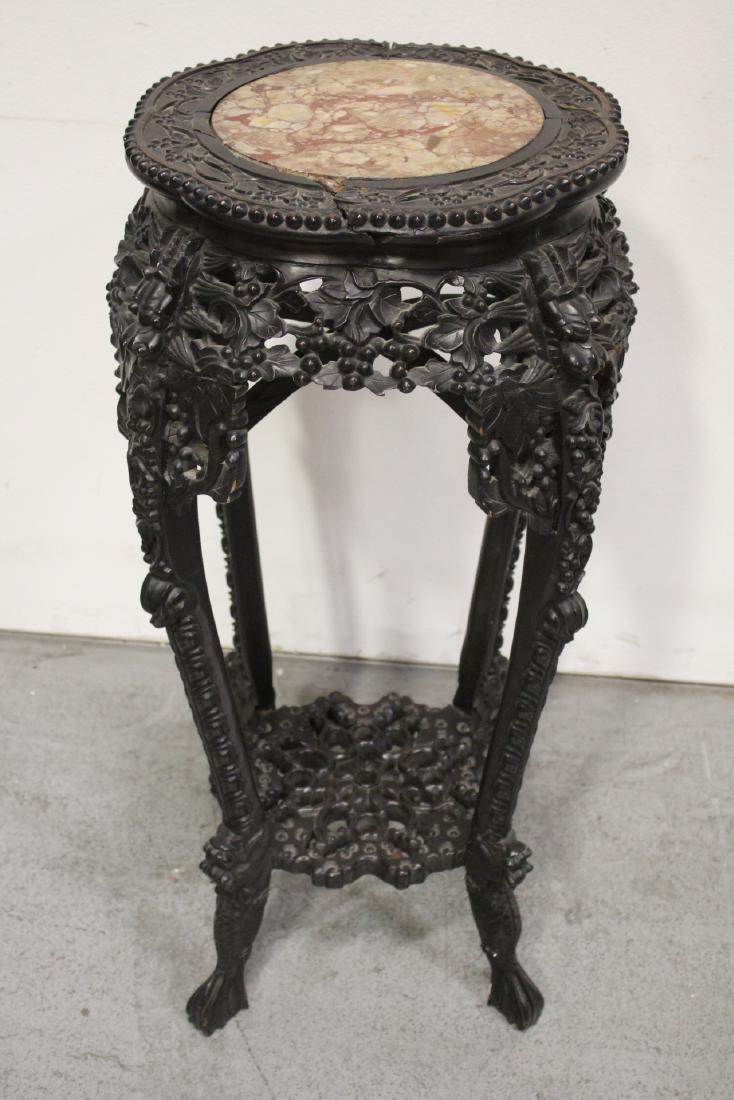 Chinese antique marble top rosewood pedestal table (1 of 13)