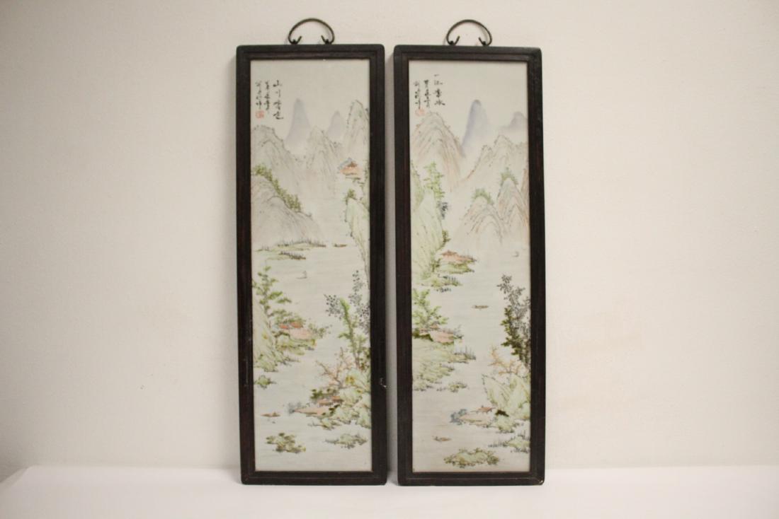 Pr Chinese framed famille rose porcelain plaques (1 of 12)