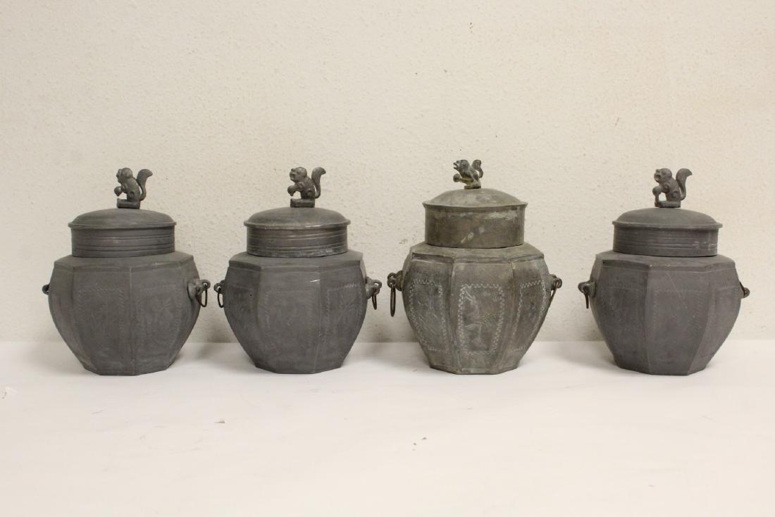 Set of 4 pewter tea caddies (1 of 9)