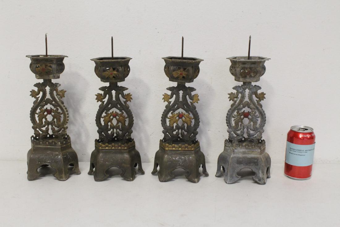 Set of 4 Chinese antique pewter candle holders (1 of 11)