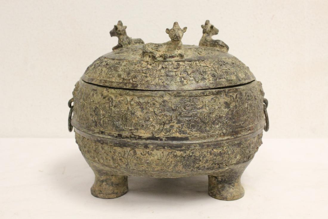 Chinese archaic style bronze covered bowl (1 of 10)