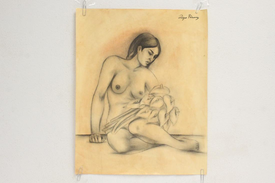Pencil on paper by Diego Rivera with certificate: Pencil on paper "portrait of nude girl" by Diego Rivera with certificate, 19.9"x15.8"