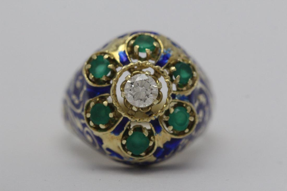 14K Y/G enamel diamond emerald ring (1 of 10)