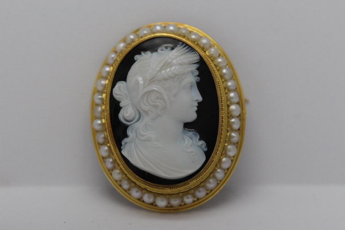 18K Y/G Victorian onyx carved cameo brooch/pendant (1 of 10)