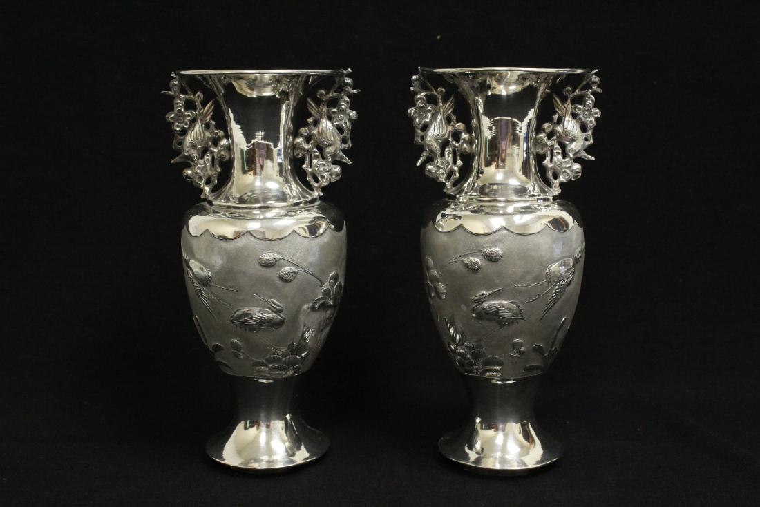 Pair beautiful Chinese antique export silver vases (1 of 9)
