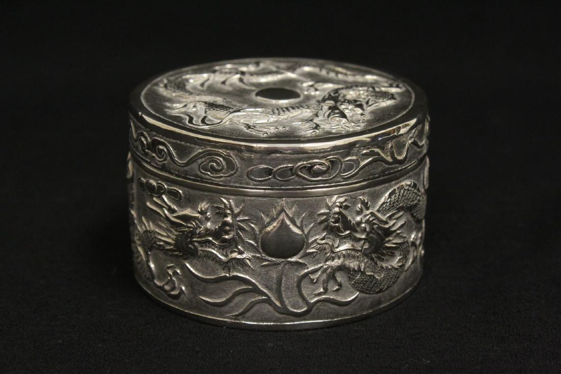 Chinese antique export silver round box (1 of 9)