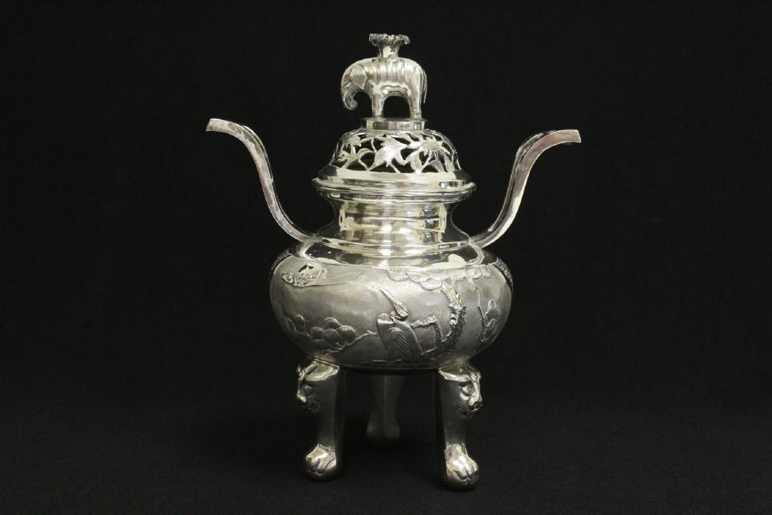 A rare Chinese antique export silver tripod censer (1 of 10)