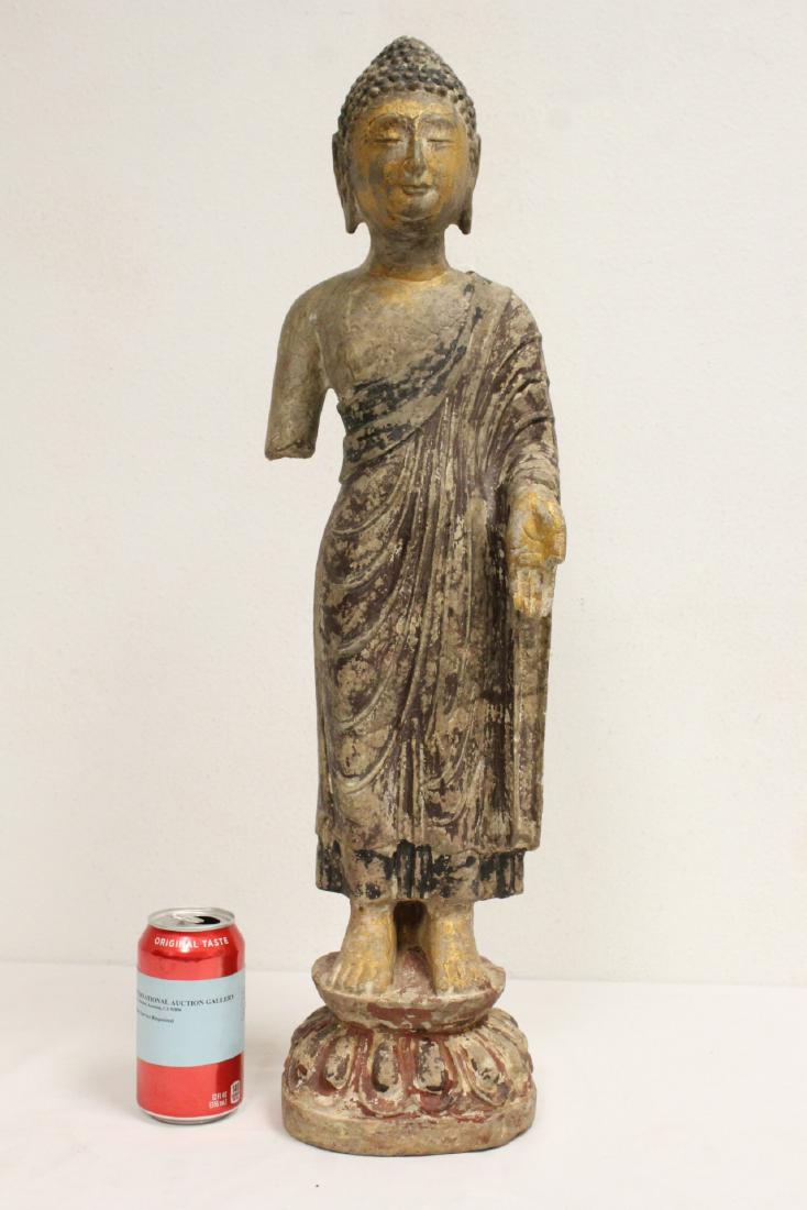 Chinese polychrome stone carved standing Buddha (1 of 10)