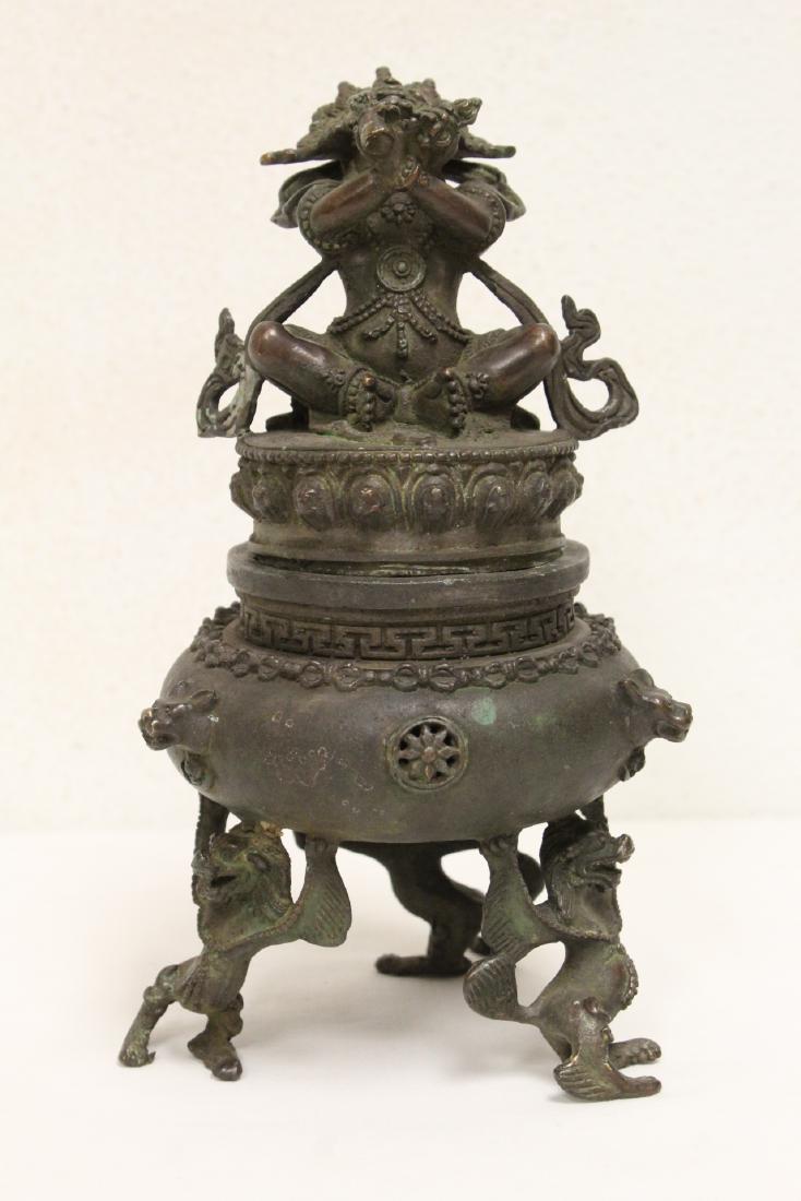 A fancy bronze covered censer: A fancy bronze covered censer, 8.7"Hx4.75"dia