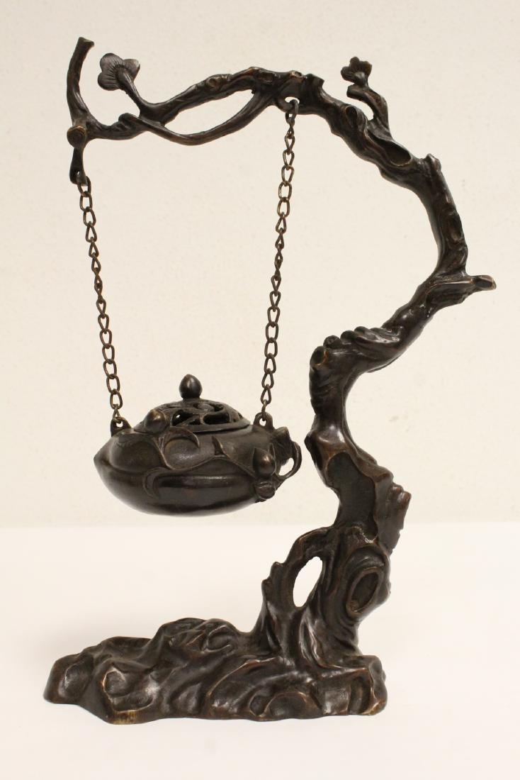 Chinese hanging bronze censer with bronze base (1 of 10)