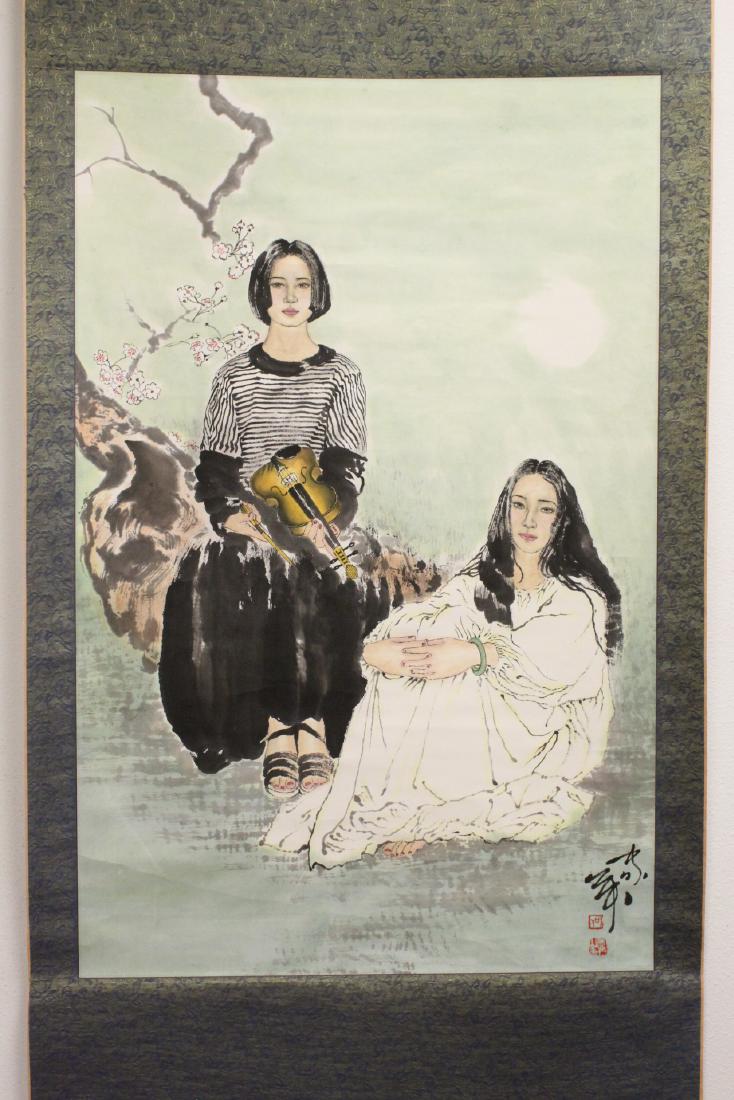 Chinese watercolor scroll "2 girls" (1 of 9)
