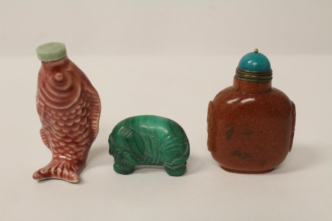 2 snuff bottles a miniature malachite carved elephant (1 of 11)