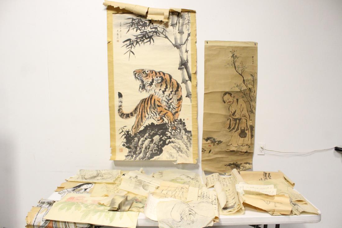 Lg lot of loose Chinese paintings, calligraphy panels (1 of 11)