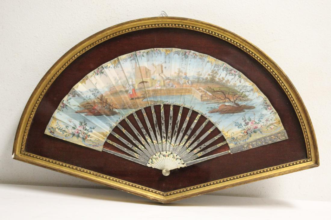 Antique French hand painted fan in display case (1 of 10)