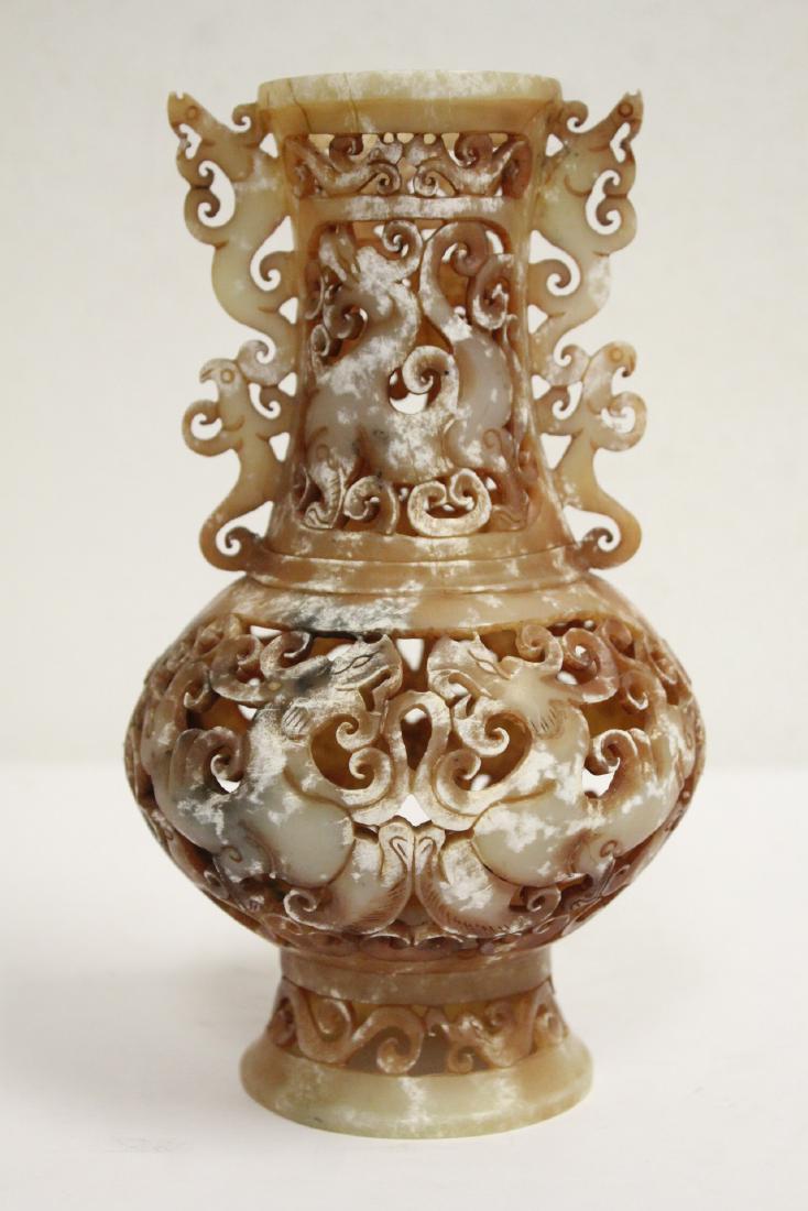 Chinese jade like stone carved vase (1 of 10)