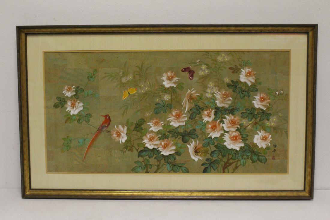 Large Chinese framed w/c on cork paper, signed (1 of 11)