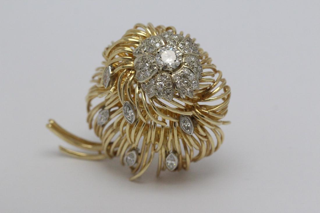 14K Y/G retro diamond floral motif spray brooch (1 of 13)