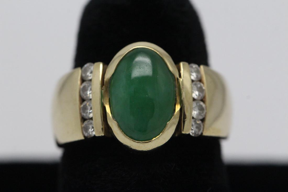 14K Y/G art deco design jadeite diamond ring (1 of 9)