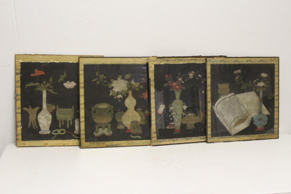 Set of 4 Chinese antique watercolor on silk panels (1 of 13)