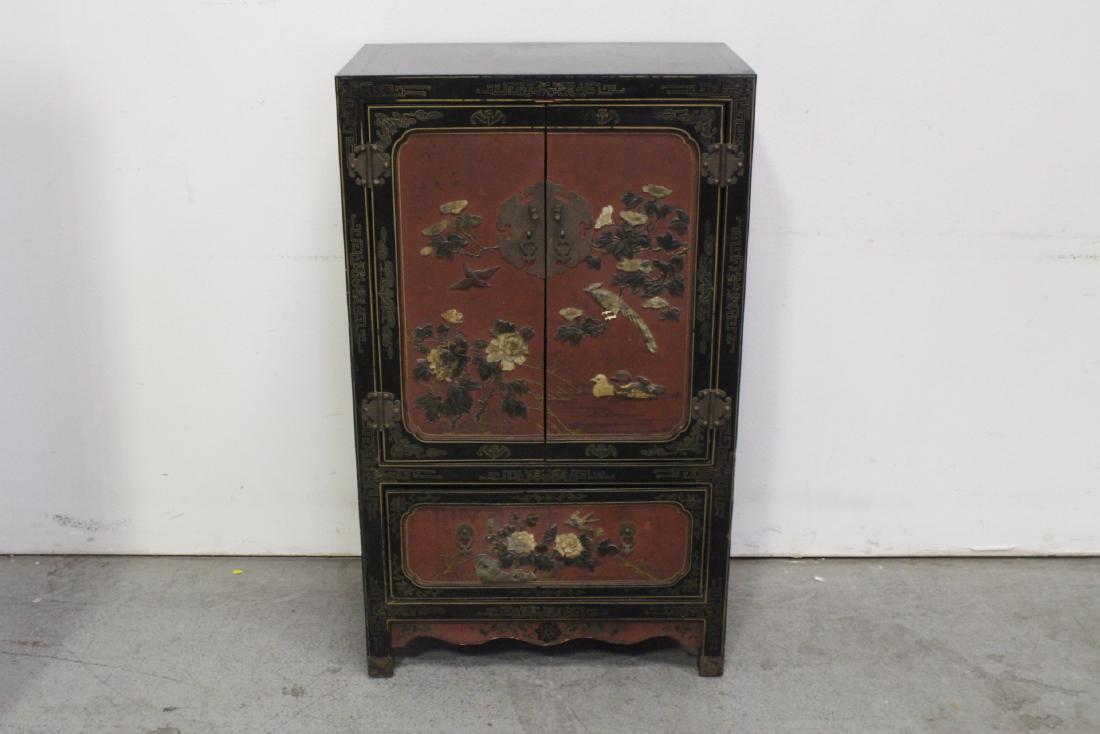 Chinese lacquer cabinet with stone overlay (1 of 10)