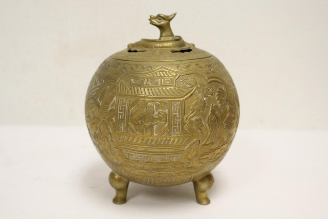 Chinese bronze round covered censer (1 of 10)