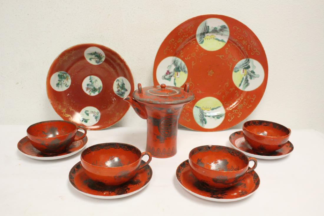 9 pc kutani tea set, and 2 Chinese famille rose plates (1 of 10)