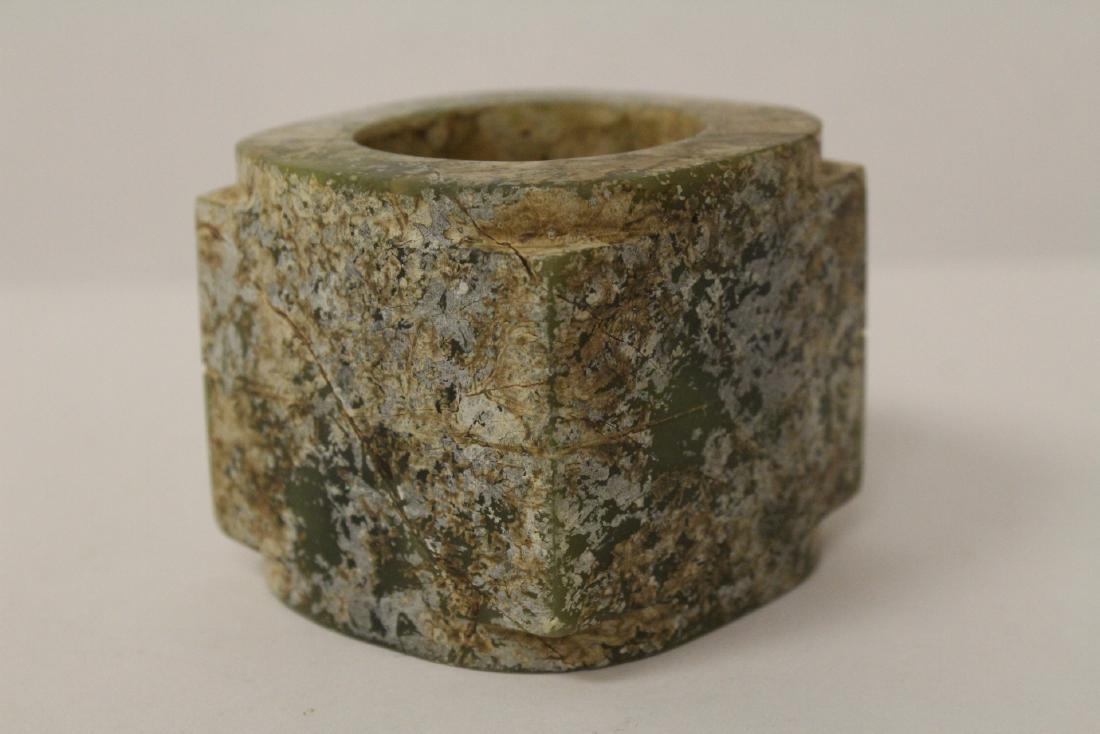 Chinese jade like stone carved zong: Chinese jade like stone carved zong, 2.35"Hx