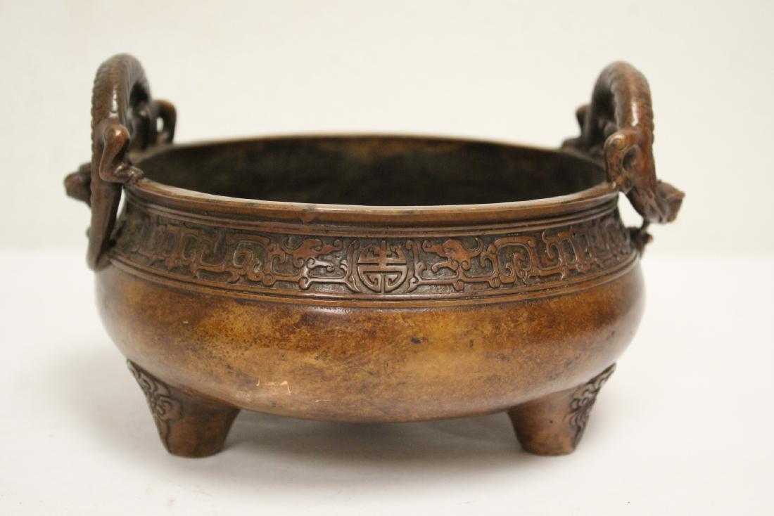 Bronze handled censer: Bronze handled censer, 4.8"Hx8"x7"
