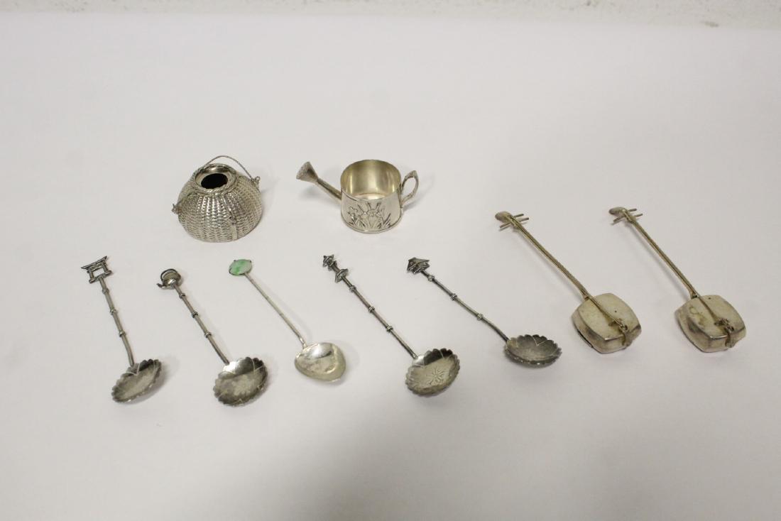 4 Chinese /Japanese silver ornaments, & 5 silver spoons (1 of 10)