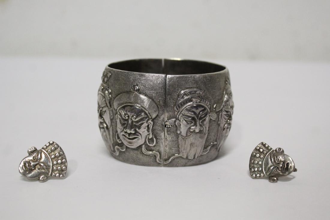 Chinese antique silver bangle, with pair earrings (1 of 11)