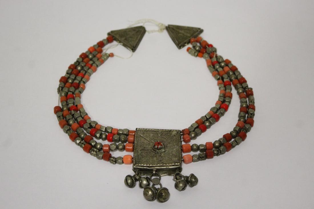 Silver like necklace with coral like bead (1 of 10)